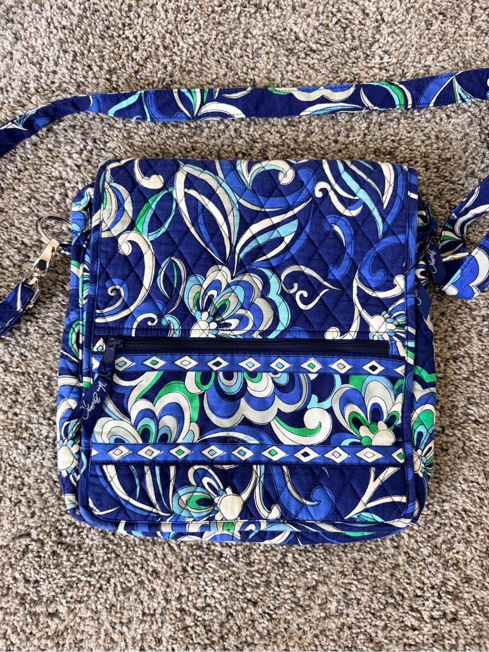 Vera Bradley Navy Blue Floral Quilted Crossbody Bag Mediterranean